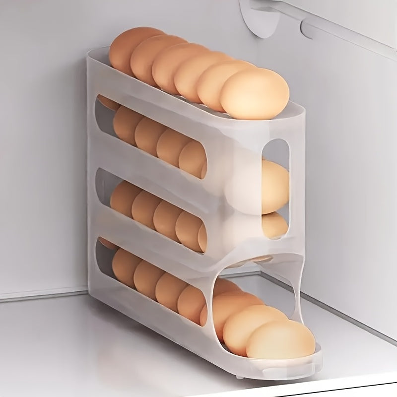 Transparent egg box filled with eggs, showing smooth sliding function